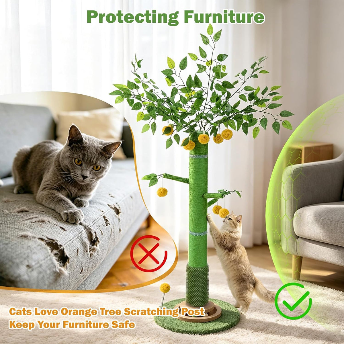 50" Extra Tall Cat Scratching Post for Large Cats, Heavy Duty Scratch Tree