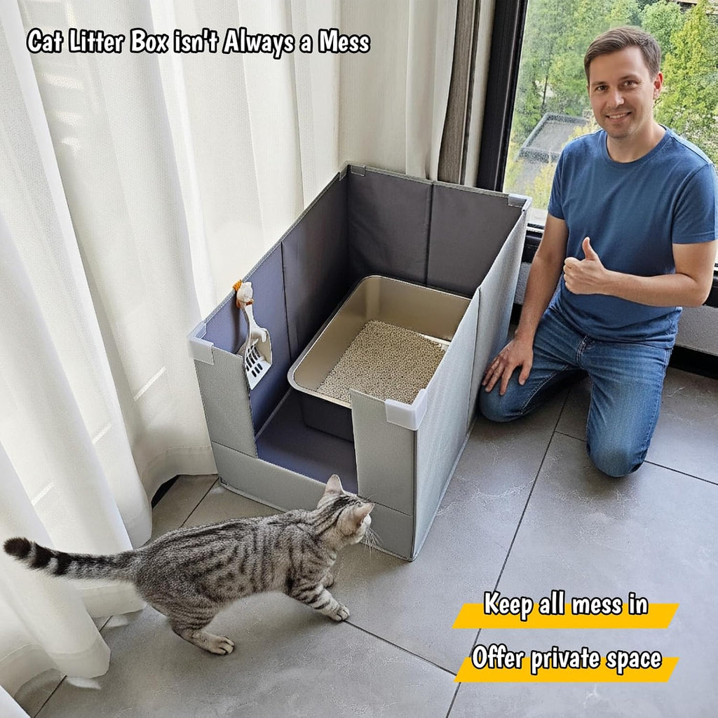 Extra Large Cat Litter Box Enclosure, Keep Dogs Out, Open Top High Side, Water Resistance Splash Guard for Cat Litter Boxes