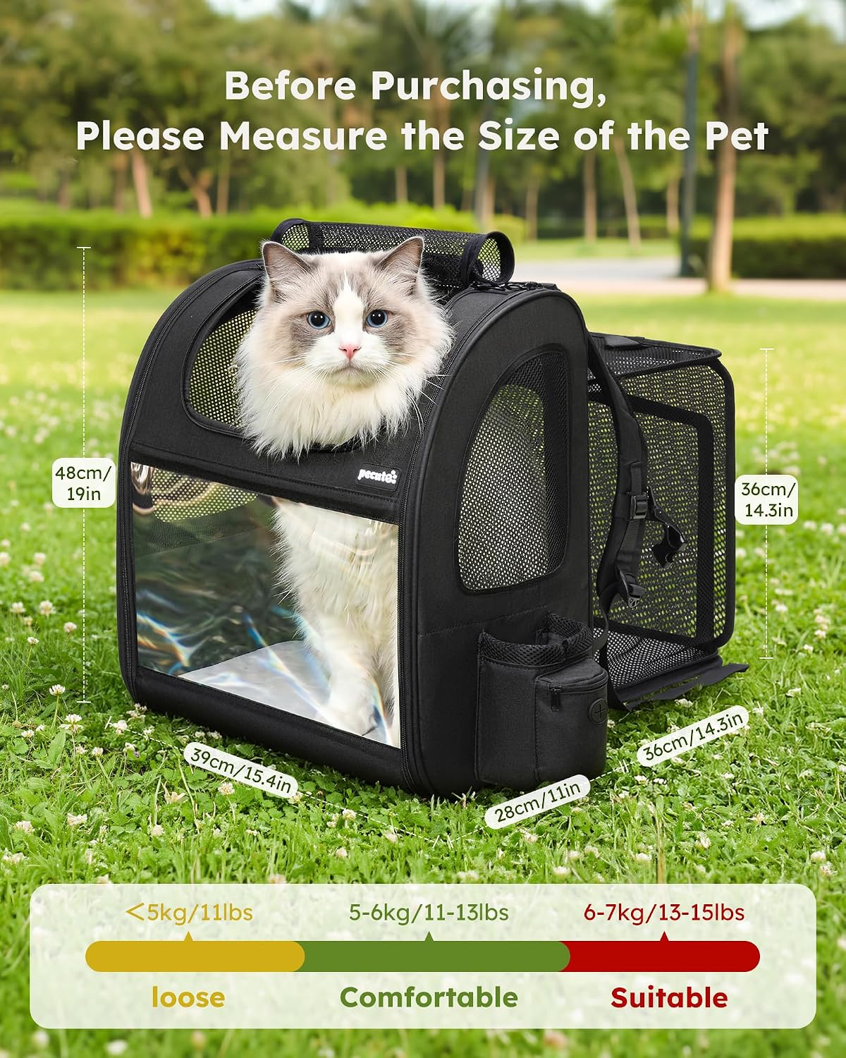 pecute Cat Backpack Expandable, Cat Carrier Backpack Acrylic Window, XL