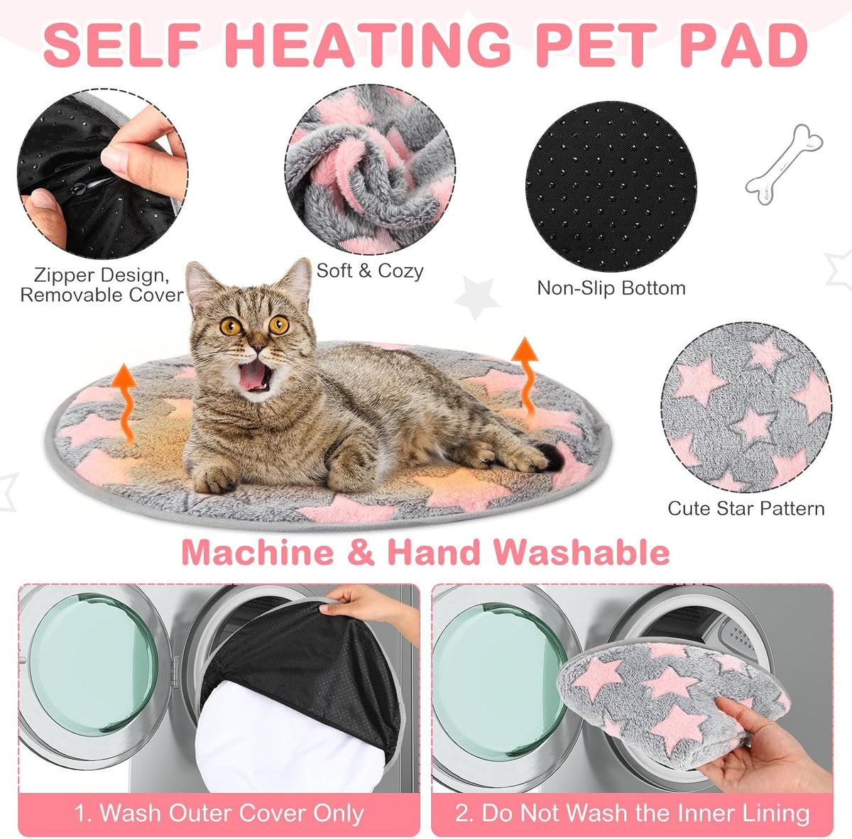4 Pack Self Heating Cat Pad Self Warming Dog Mat, Star, 16 x 16 Inch