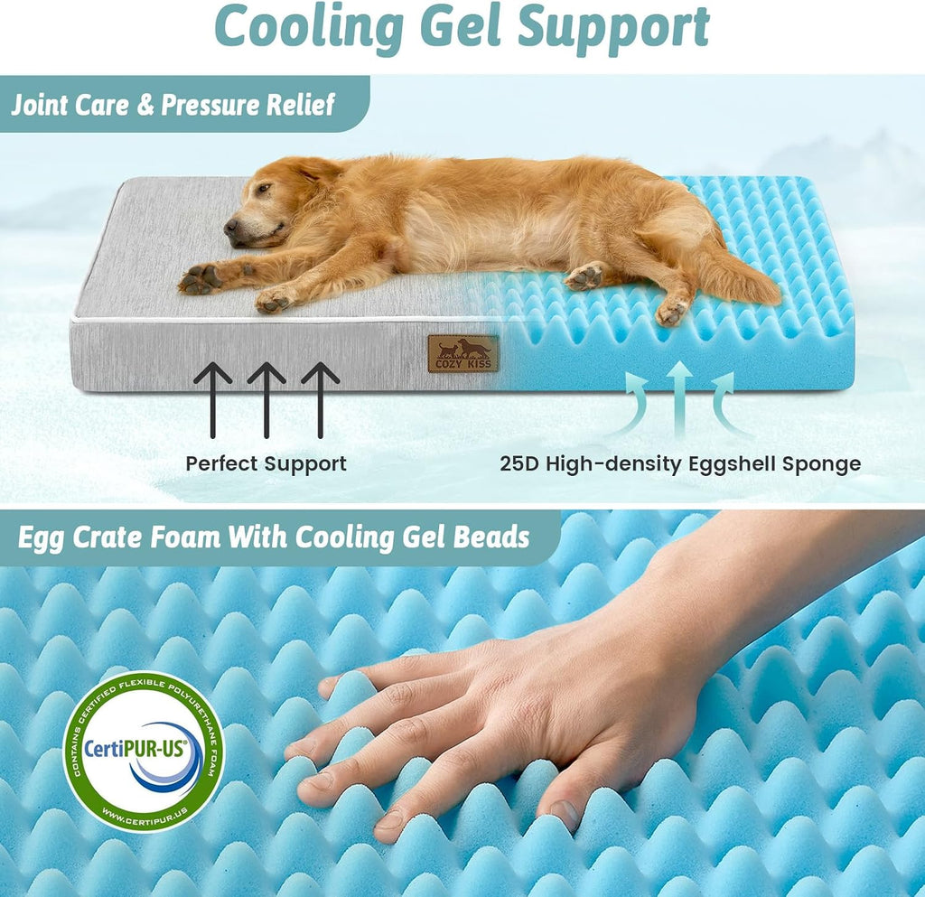 COZY KISS Cooling Orthopedic Dog Bed, Q-Max>0.5, Waterproof Lining, 44x32in