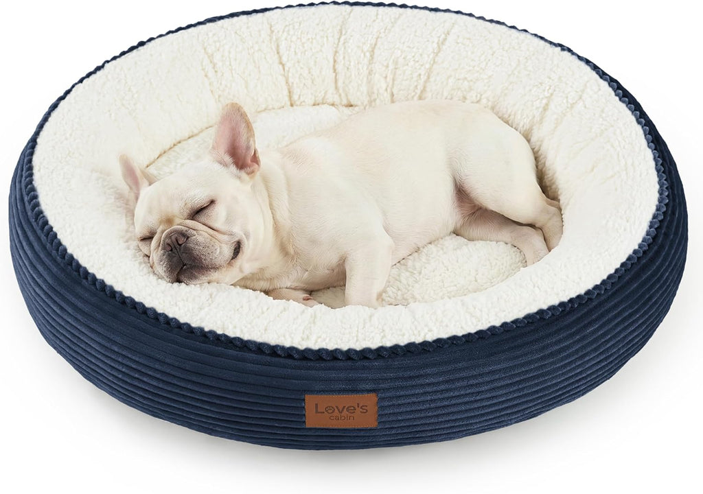 Love's cabin Round Donut Cat and Dog Cushion Bed, 30in Pet Bed for Medium or Large Dogs, Anti-Slip & Water-Resistant Bottom, Soft Durable Fabric Pet Beds, Washable Calming Cat Bed, Navy Blue