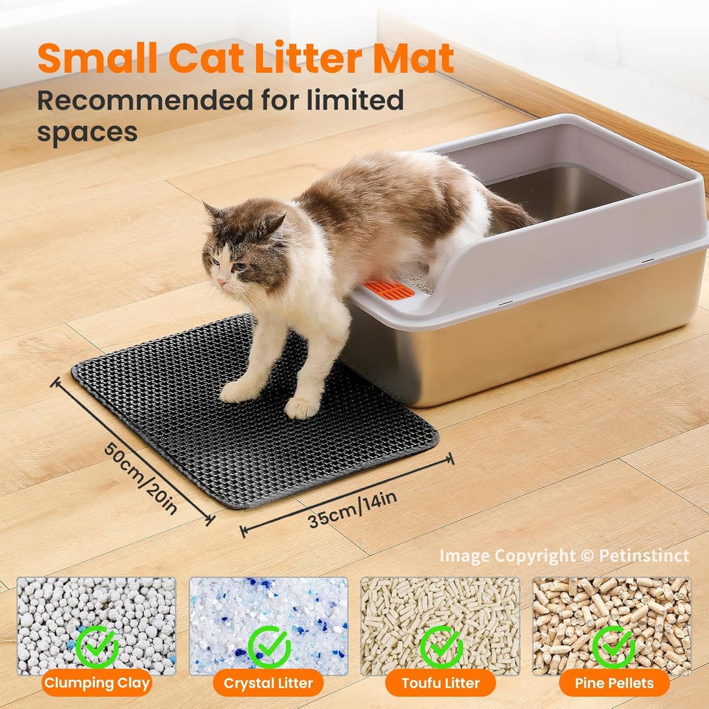 Small Cat Litter Mat, Double Layer Honeycomb Litter Box Mat | 20x14”, Reduces Litter Tracking, Waterproof, Non-Slip, Soft on Paws, Scratch Resistant, Easy to Clean, Black
