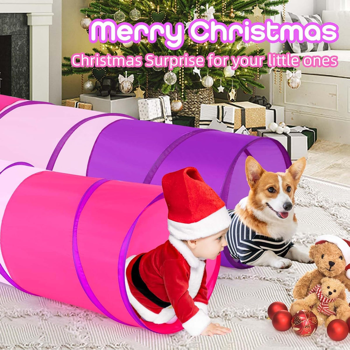 Kids Play Tunnel Tent for Toddler, 6-ft Pop Up Crawl Tunnel Toy for Baby Children or Dog Cat, Collapsible Gift for Boy and Girl Play Tunnel Indoor and Outdoor Game (Colorful Play Tunnel)