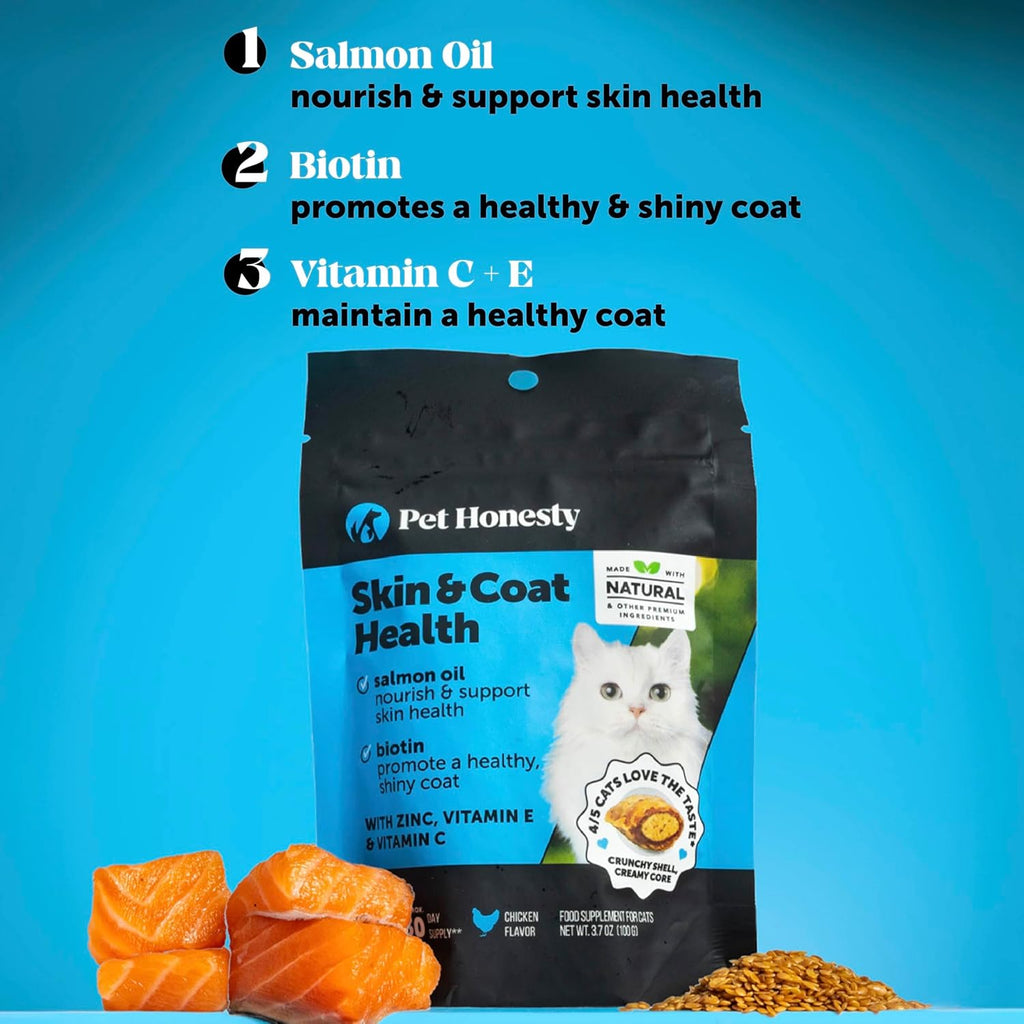 Pet Honesty Vet Backed Skin & Coat Cat Vitamins, Chicken, 90-Day Supply