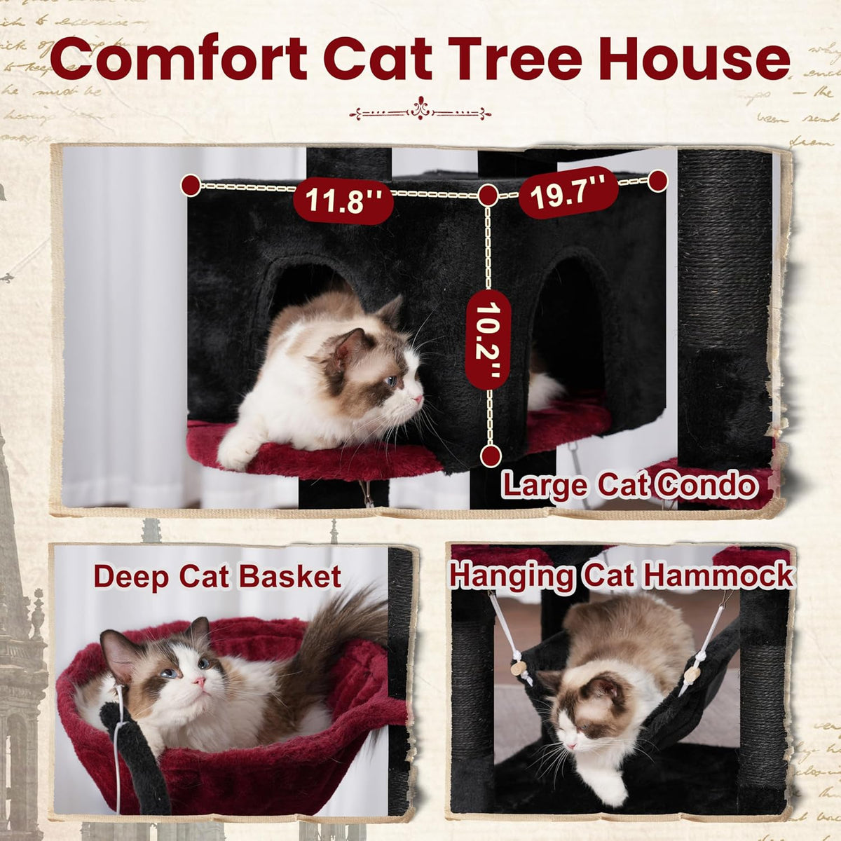 Gitelsnour Cat Tree, 63'' Cat Tower for Large Cats, Big Hammock GCT020BR