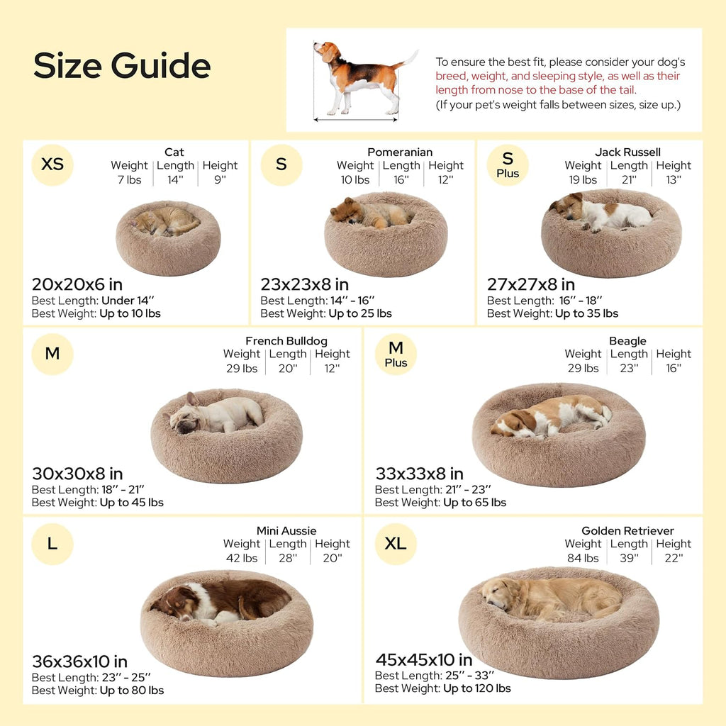 Bedsure Calming Cat Beds Donut Round Washable Kitten Bed,20 inches Camel