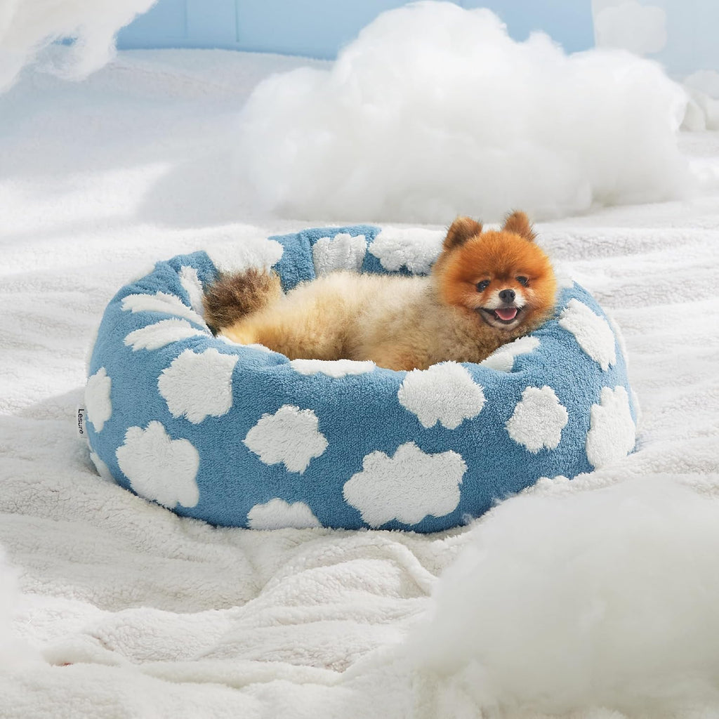 LE SURE Shown on TV Jacquard Donut Cute Small Dog Beds,Blue 23x23x7in