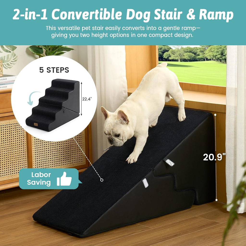 COZY KISS Dog Stairs for Small Dogs, 5-Step 2-in-1 Dog Steps,22.4" H
