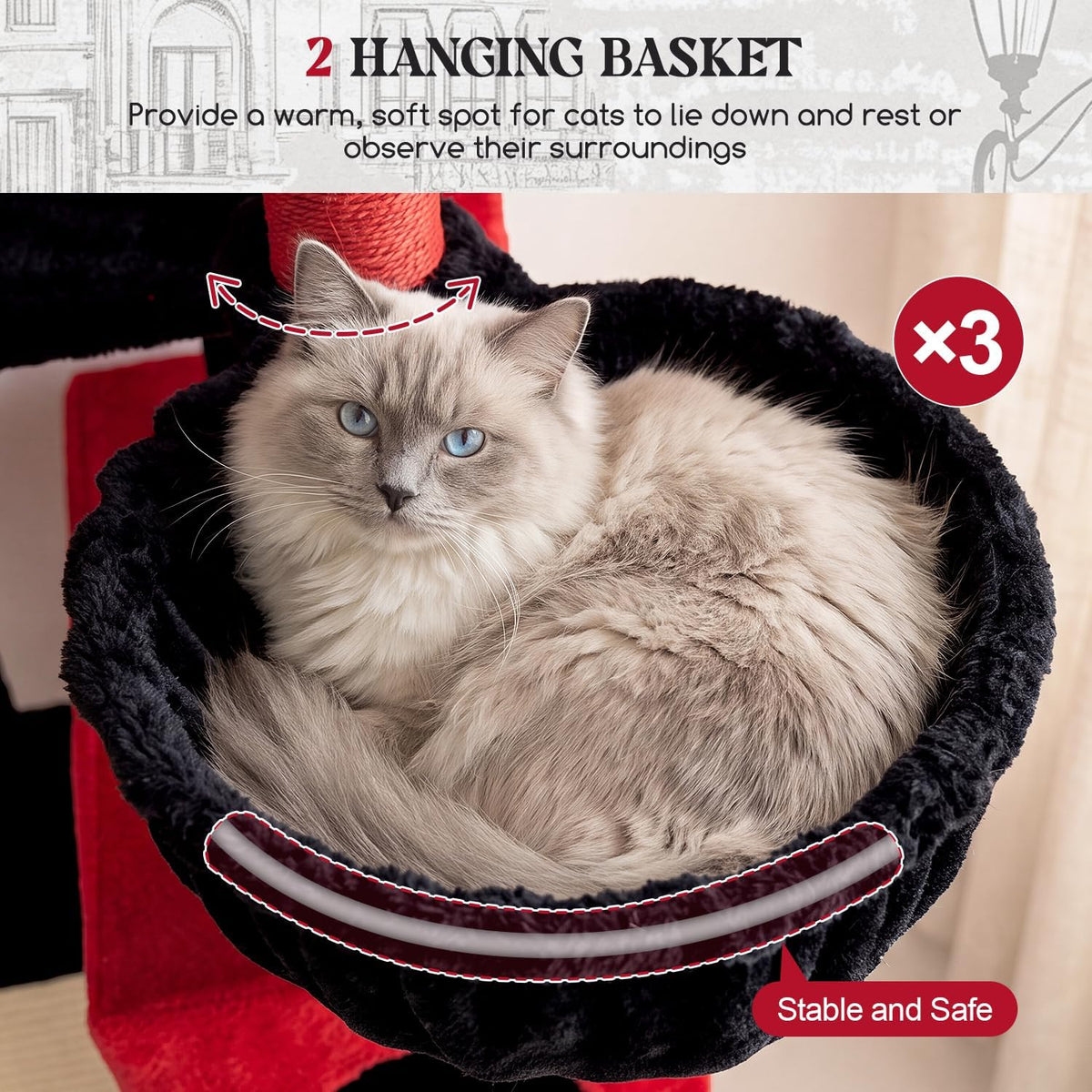 Globlazer Large Cat Tree 72in Tall Cat Climbing Tower, F72G, Gothic