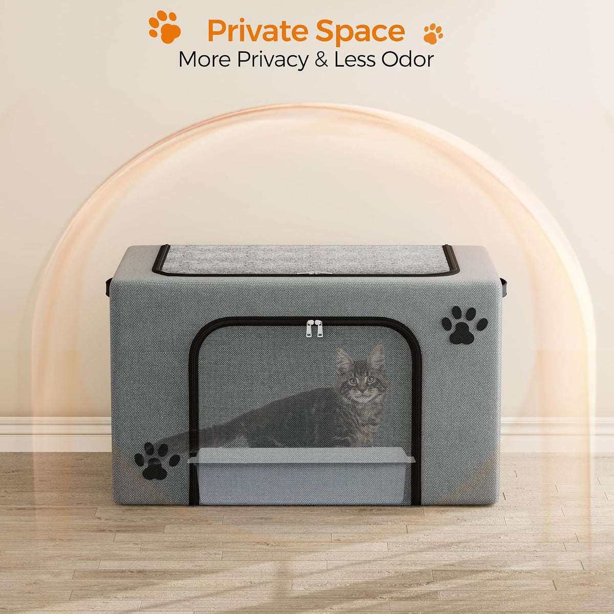 Hidden Cat Litter Box Enclosure with Cat Bed, Foldable Fabric Cat House | Tool-Free Assembly, Front Zipper Access, Spacious Interior, Easy Daily Cleaning, Fits Most Standard Litter Boxes