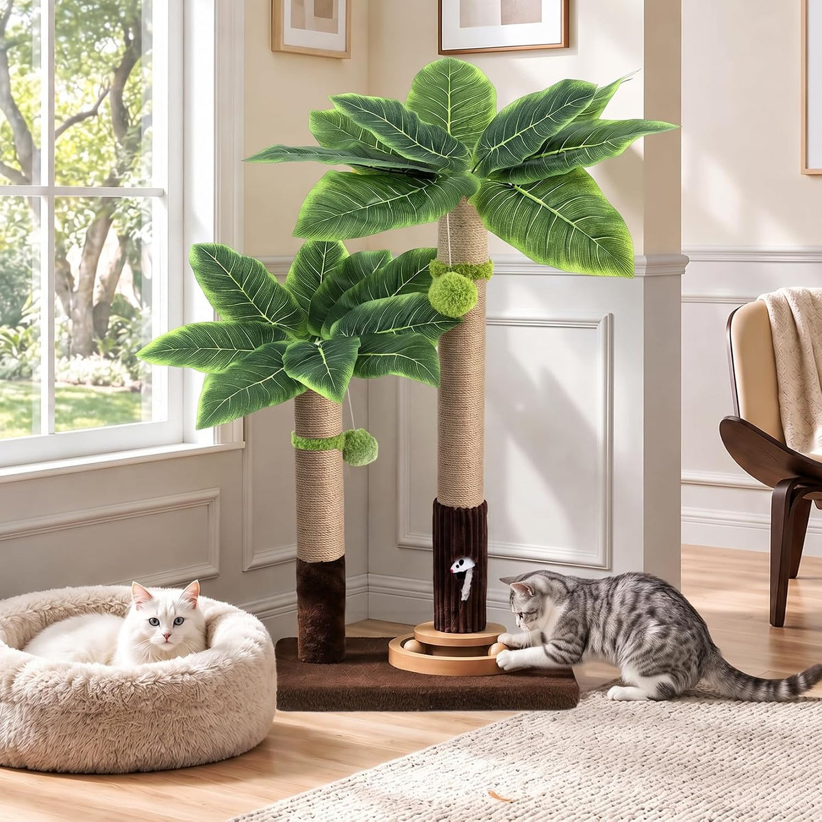 Woochpet 2Cat Posts with Cat Toys,Scratching Post for Adults Cat or Kitten