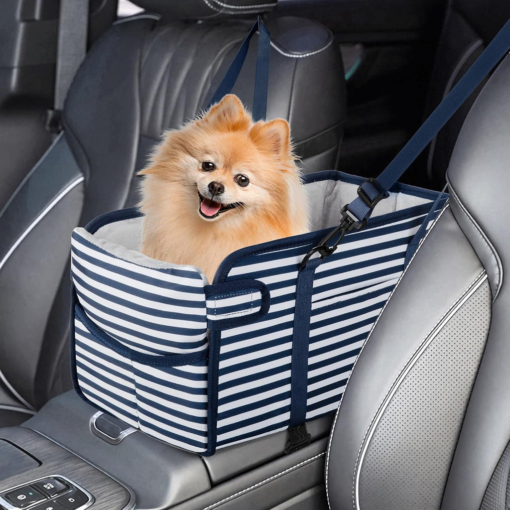 Portable Dog Car Seat for Small Dogs, Puppy Car Seat, Blue Stripes