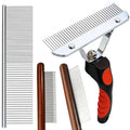 Rake Brush for Dogs, 4-Pack Long-Tooth Undercoat Brush Set, Grooming Rake & Steel Shedding Comb & Double-Sided Teech Comb & for Double Coat German Shepherds Horses