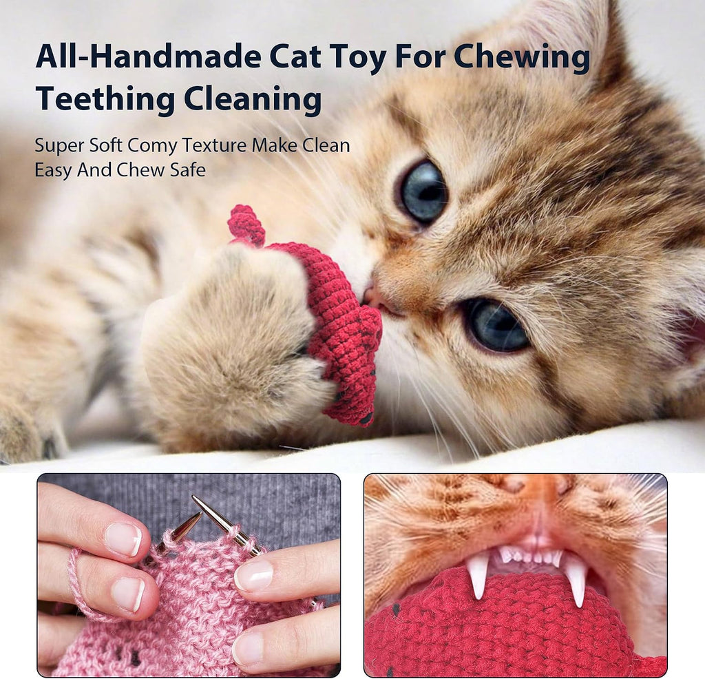 Catnip Toys Crochet Mouse, 6 Pcs Yarn Cat Nip Mice Safe Teeth Cleaning Chew Toy for Indoor Kittens Kitty, Adult Cats Interactive Catnip Cat Kicker Toys Anxiety Relief