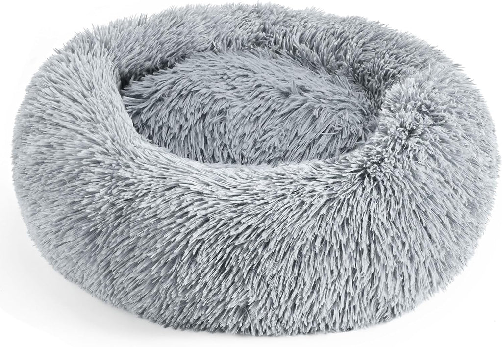 28in Large Dog Bed, Calming Donut Bed for Puppy and Kitten (Light Grey)