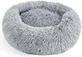 28in Large Dog Bed, Calming Donut Bed for Puppy and Kitten (Light Grey)