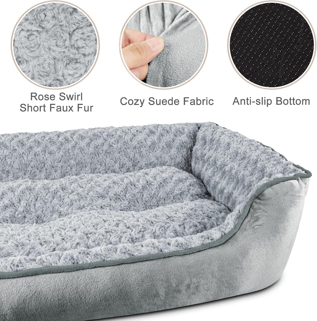 JOEJOY Rectangle Dog Bed for Large Medium Small Dogs Machine Washable Sleeping Dog Sofa Bed Non-Slip Bottom Breathable Soft Puppy Bed Durable Orthopedic Calming Pet Cuddler, Multiple Size, Grey