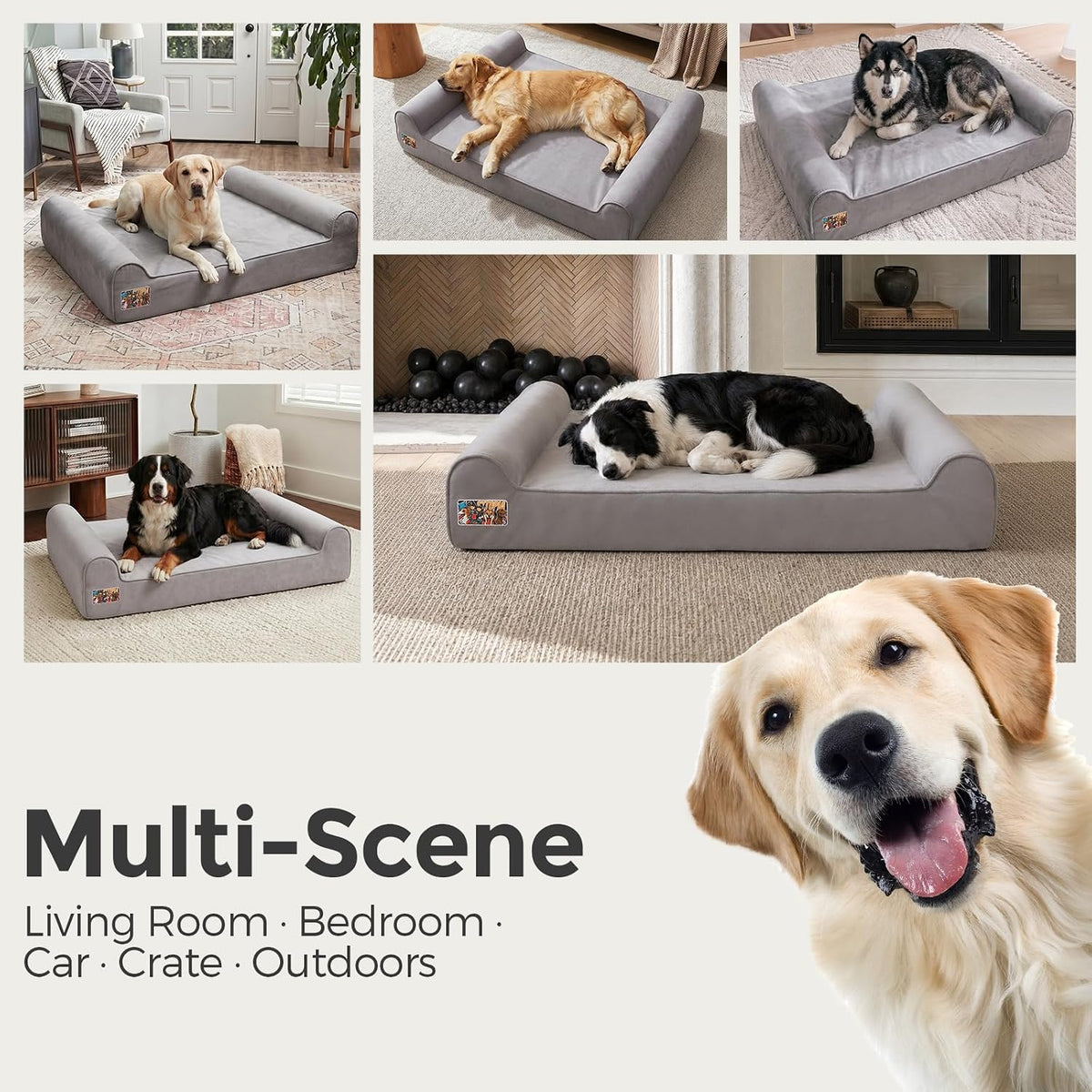 Sytopia Orthopedic Dog Beds for Extra Large Dogs, 7" Extra Thick Memory Foam Dog Couch for Senior Dog with Durable Waterproof Liner & Removable Washable Cover & Smart Design, 50"x 36"x 7", Grey
