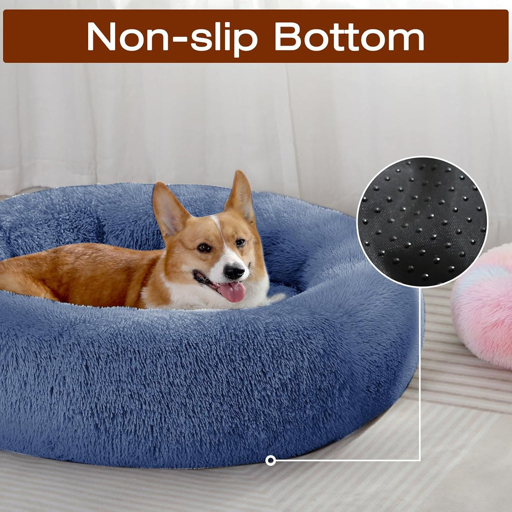 JOLLYVOGUE Dog Bed, Calming Anti-Anxiety Large Dog Bed, Fluffy Donut Cushion for Medium and Large Pets (27")