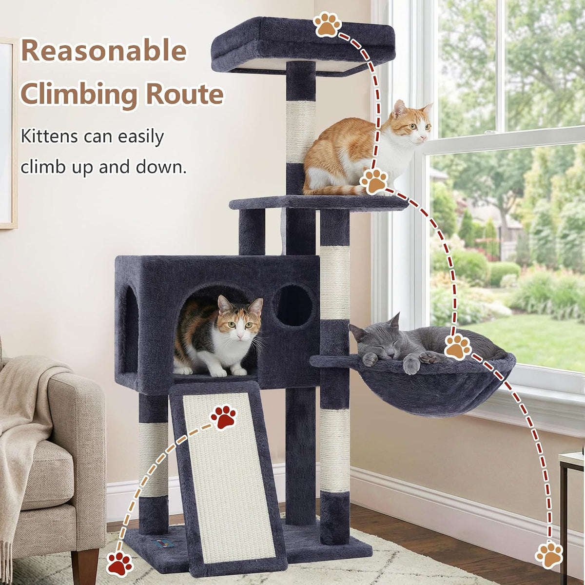 Gitelsnour Cat Tree Tower 42'' with Condo, Indoor Scratching Post GCT005SG
