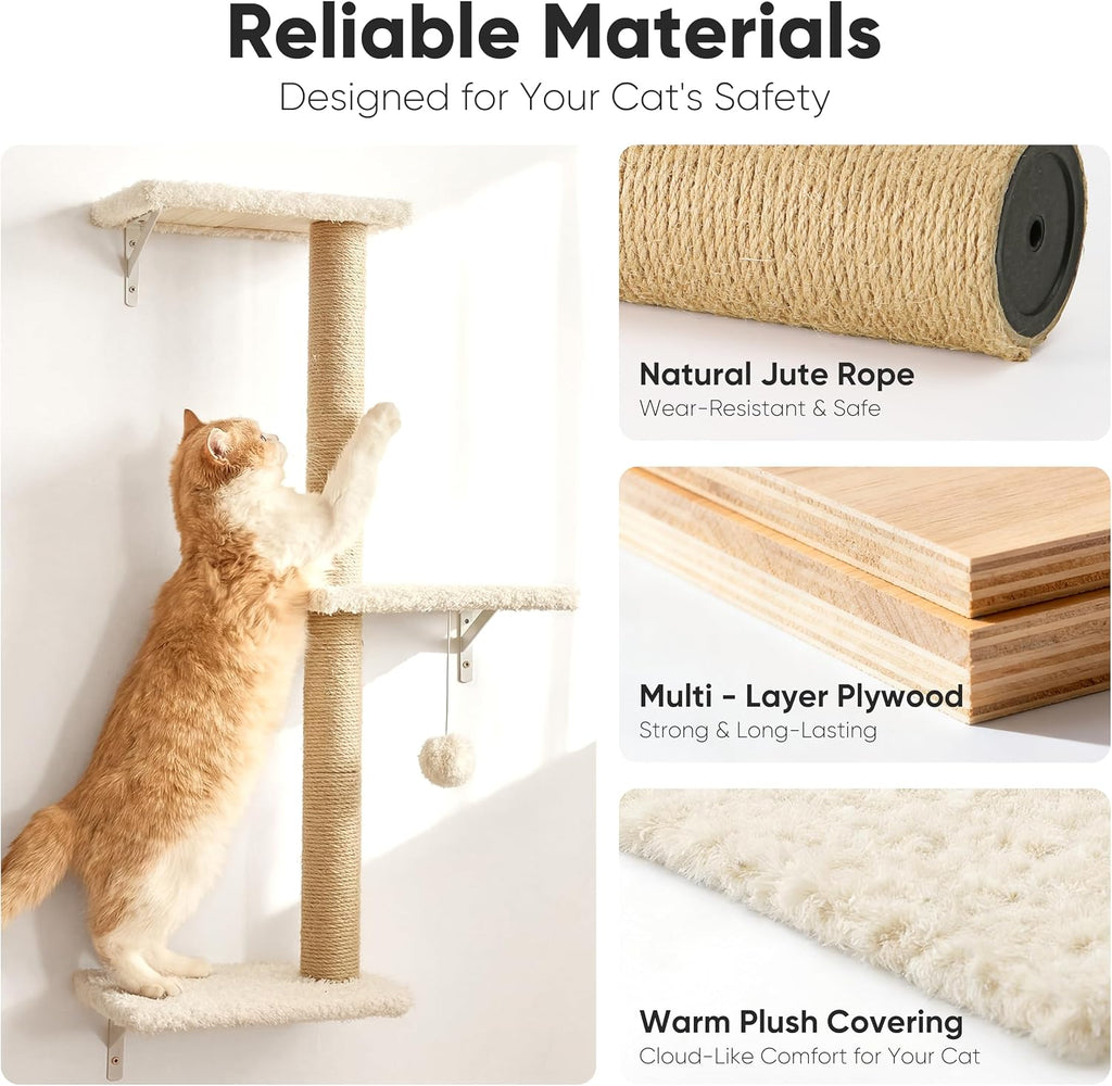 FUKUMARU Cat Wall Shelves, 4 in 1 Set, Beige