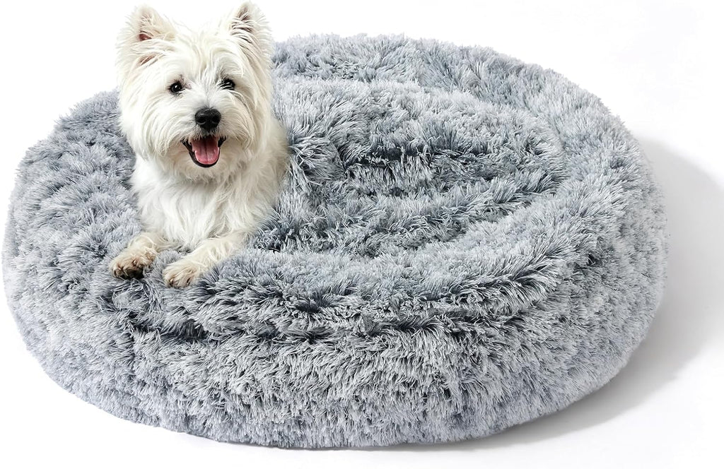 NOYAL Calming Donut Dog Bed, Hooded Cave with Blanket