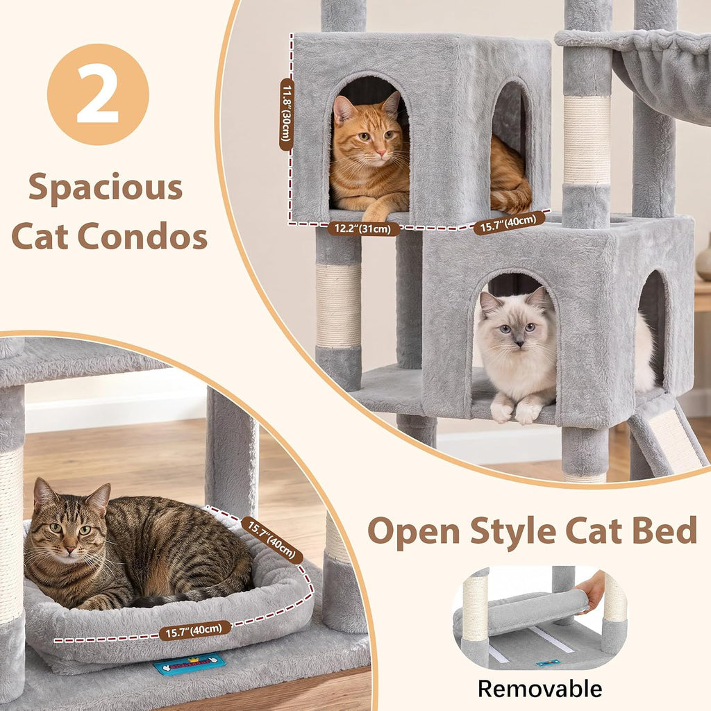 Gitelsnour 74.4'' Cat Tree Tower for Large Cats with Removable Bed, GCT803W