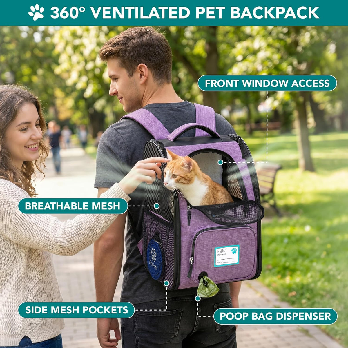 PetAmi Expandable Dog Cat Backpack Carrier, Airline Approved, Purple