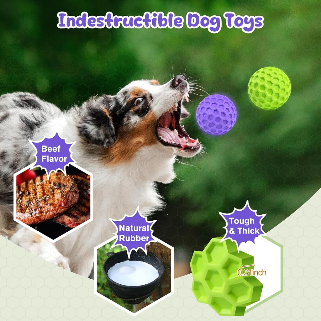 Squeaky Dog Toys for Aggressive Chewers, Indestructible Dog Balls for Aggressive Chewers, Purple Squeaky Balls for Dogs, Interactive Toys for Large Dogs to Relax
