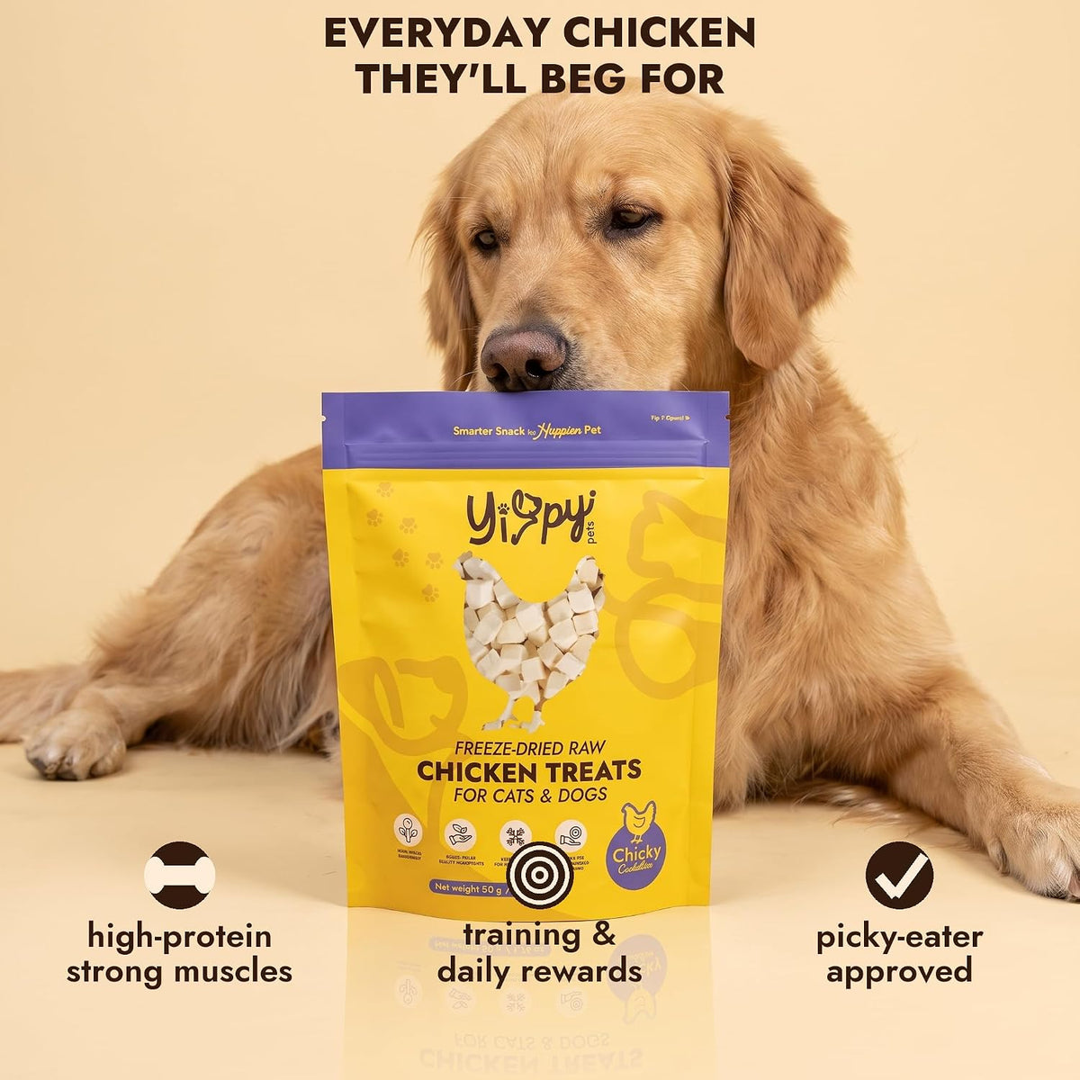 Freeze-Dried Raw Chicken Treats for Dogs and Cats — Single Ingredient, Grain Free, High Protein Training Treat and Meal Topper 1.76 oz (50g)