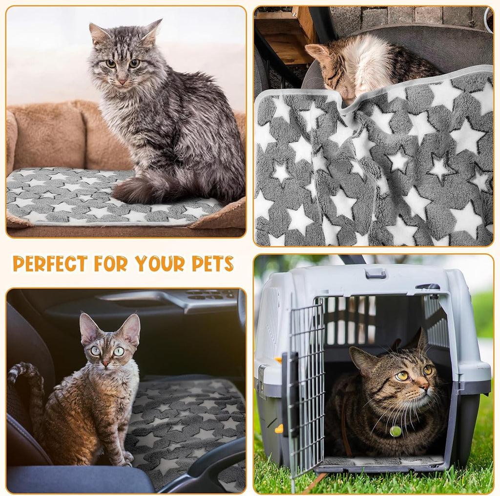 Tatuo 4 Pcs Fleece Dog Blankets for Puppy Cat, Grey, 24 x 16 in, Star