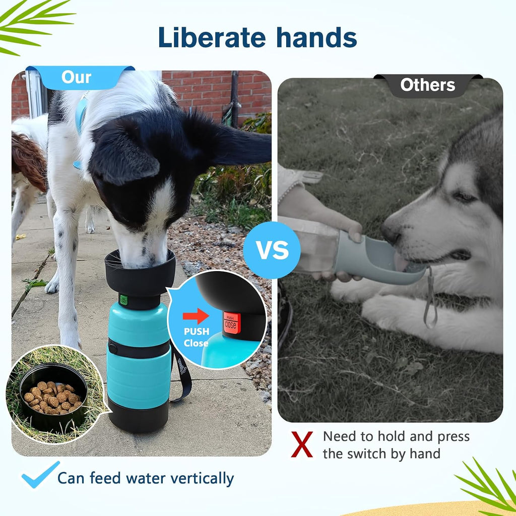 Pecute Upgraded 22 oz Dog Water Bottle with 5 oz Food Container, Portable Dog Travel Water Bottle Dispenser, Leakproof, BPA Free, Lightweight, Pet Water Bottle Bowl for Outdoor Walking Hiking Camping | Portable, Leakproof, BPA Free, Foldable bowl, Ligh...