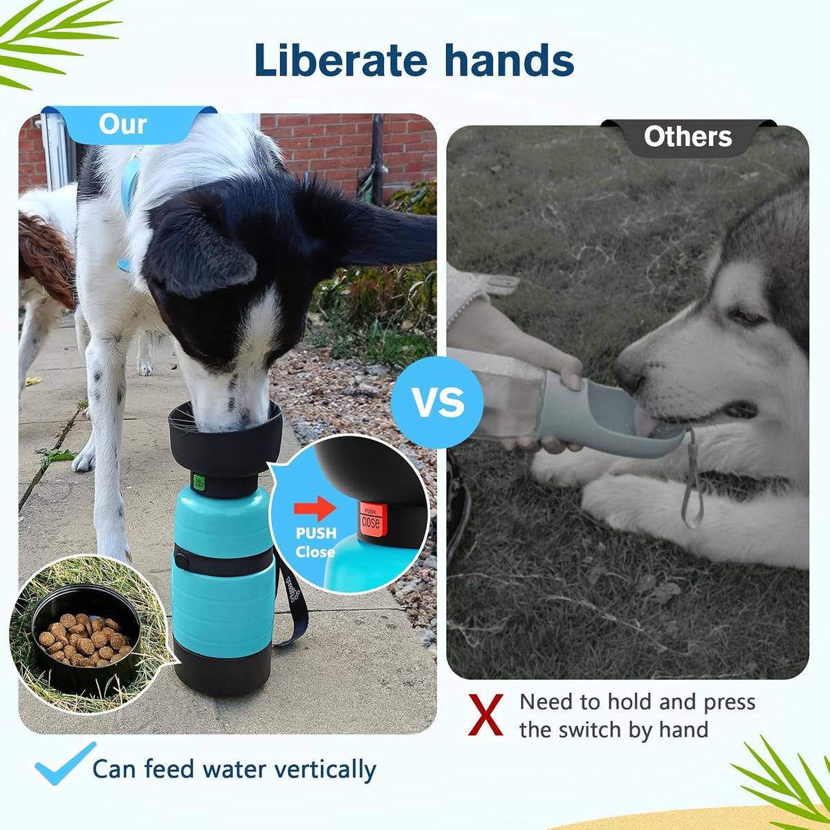 Pecute Upgraded 22 oz Dog Water Bottle with 5 oz Food Container, Portable Dog Travel Water Bottle Dispenser, Leakproof, BPA Free, Lightweight, Pet Water Bottle Bowl for Outdoor Walking Hiking Camping | Portable, Leakproof, BPA Free, Foldable bowl, Ligh...