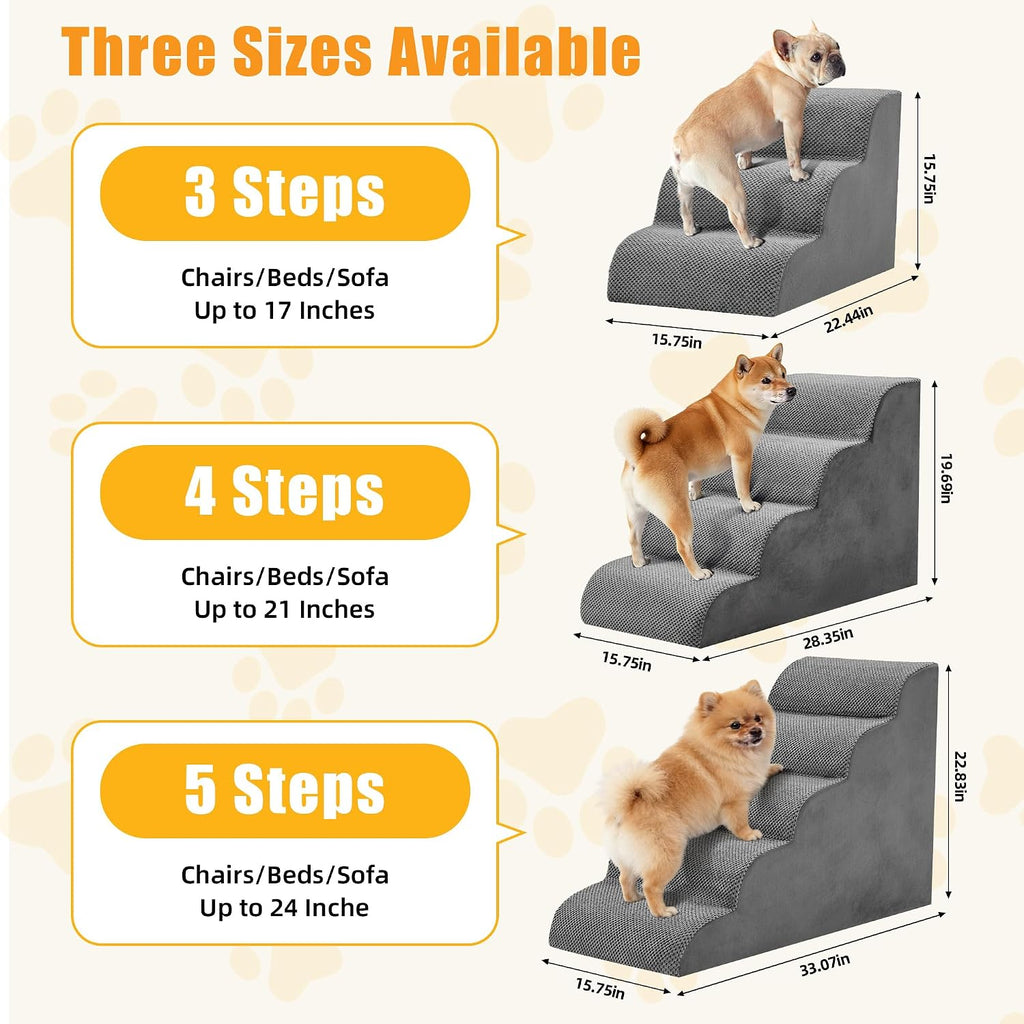 5-Step Dog Stairs for Large Dogs and Cats, 22in H Dog Steps, Gray