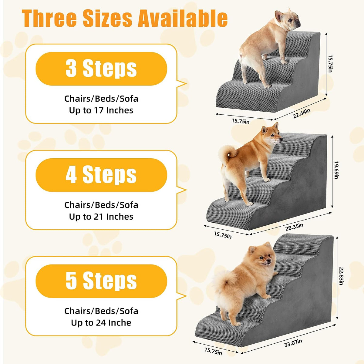 5-Step Dog Stairs for Large Dogs and Cats, 22in H Dog Steps, Gray