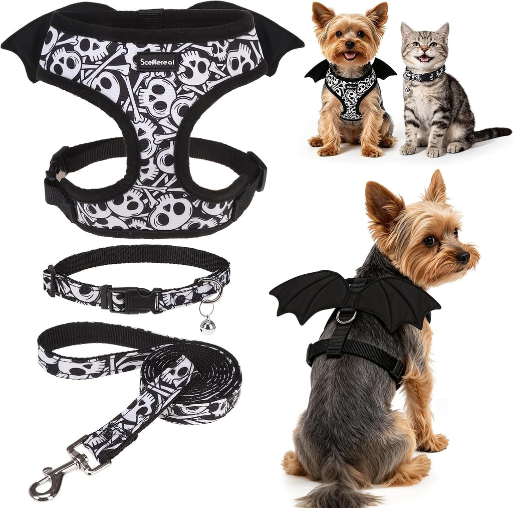 SCENEREAL Halloween Small Dog Harness and Leash Set with Bat Wings