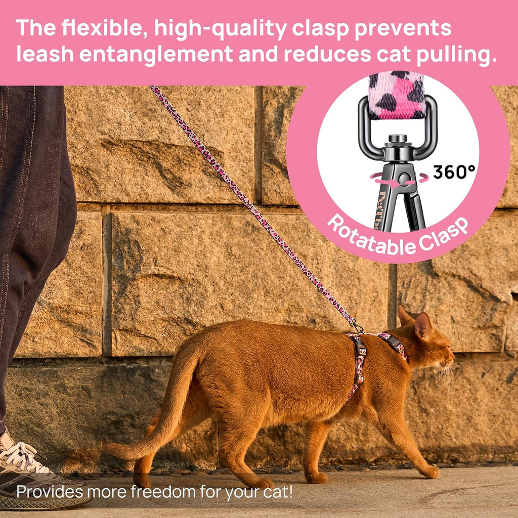 PetThem Adjustable Cat Harness and Leash Set Escape Proof (Yellow & Pink)