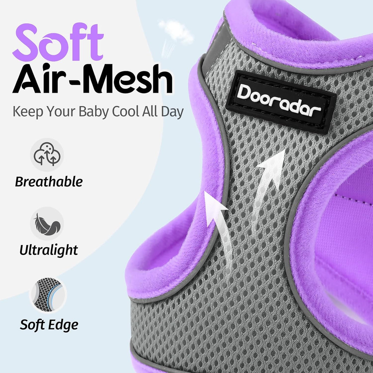 Dooradar Cat Harness and Leash Set, Easy-on Vest, Grey & Purple