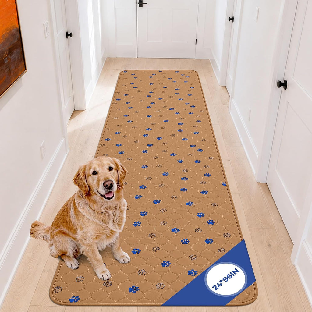 Fostanfly Washable Dog Pee Pads, 1 Pack 24''x96''(2x8ft) Runner Rug, Brown | Reusable Potty Training Pads for Dogs, Waterproof, for Playpen, Crates & Furniture