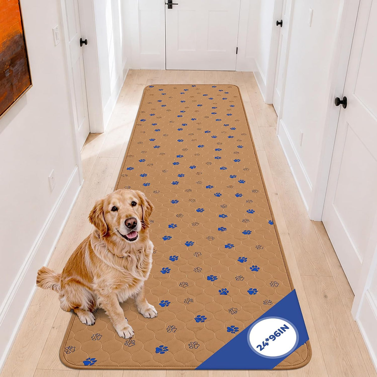 Fostanfly Washable Dog Pee Pads, 1 Pack 24''x96''(2x8ft) Runner Rug, Brown | Reusable Potty Training Pads for Dogs, Waterproof, for Playpen, Crates & Furniture