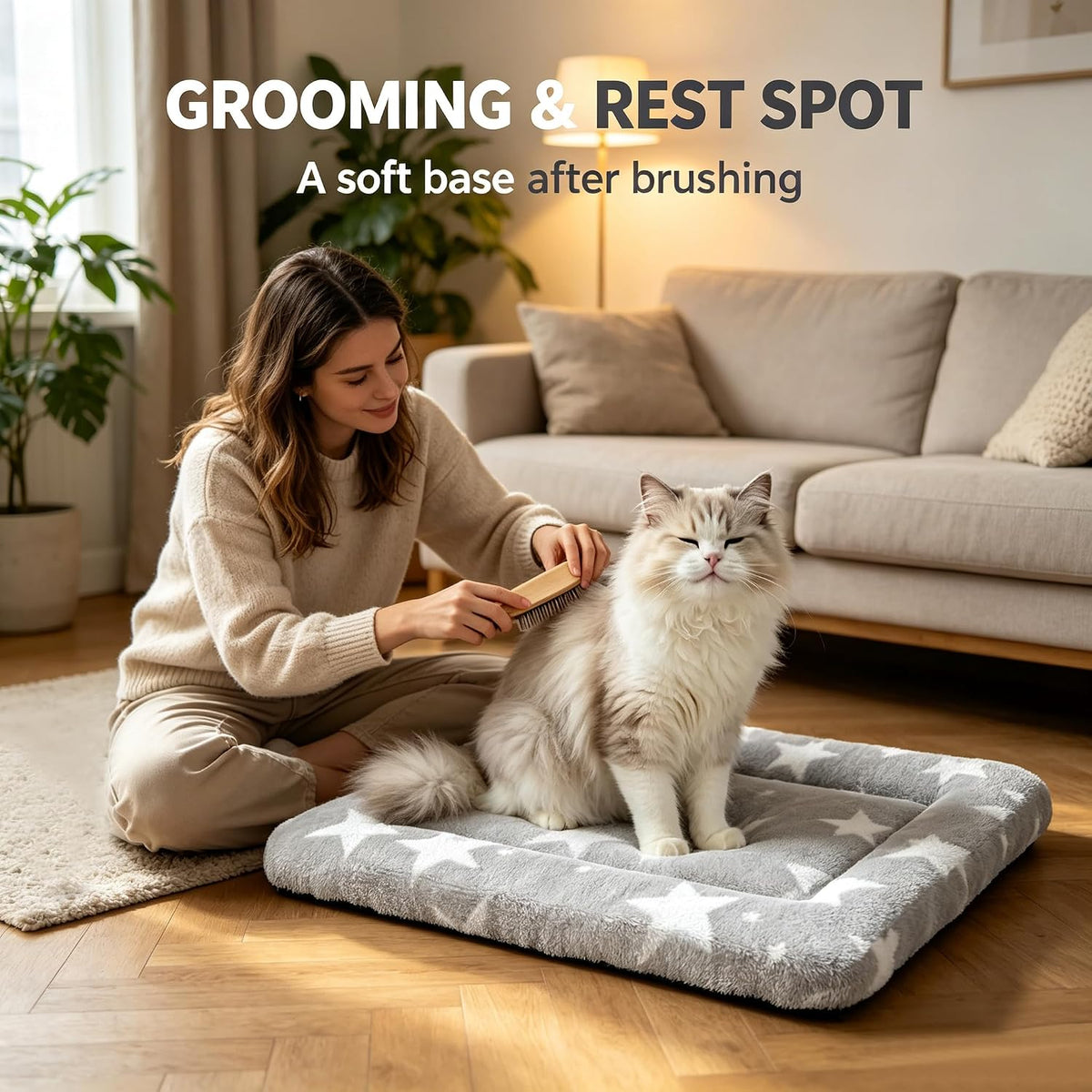 Dog Bed Mat – Soft & Comfortable Dog Kennel Pad for Crate – Durable Crate Bed & Mat for Dogs & Cats – Ideal for Crate, Kennel, and Home Use (Big&Little Stars Grey, XS(18"*14"*1.5"))
