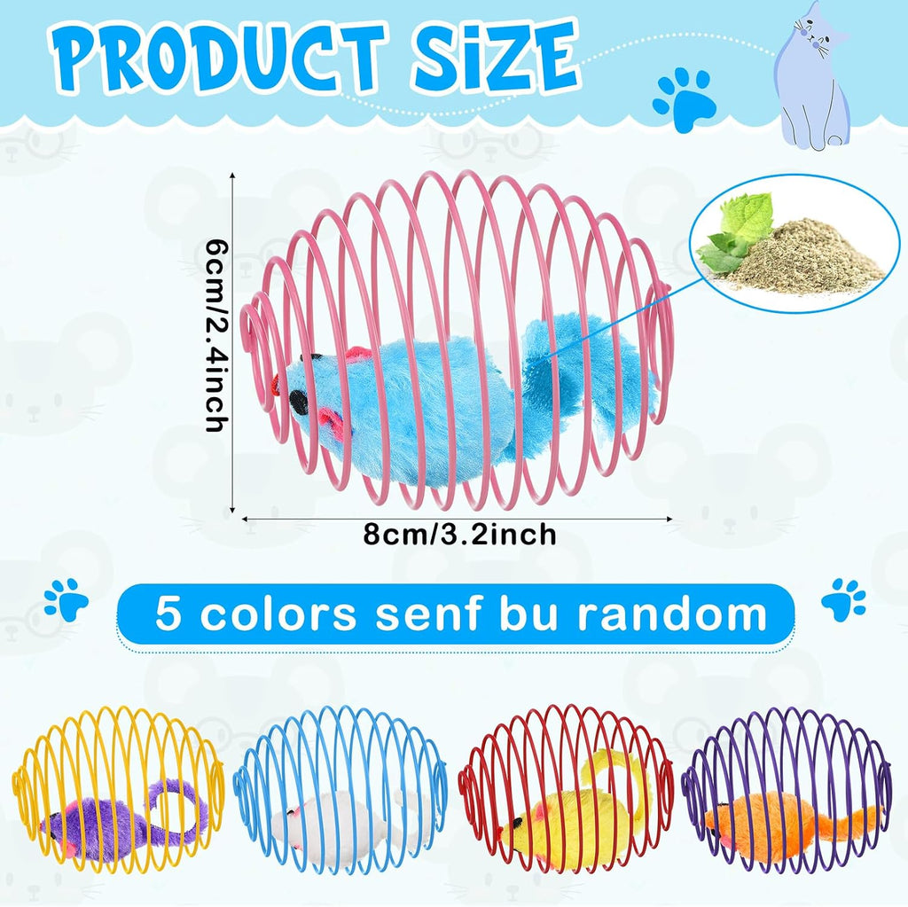 Jecery 5 Pcs Cat Toys Spring,Catnip Rats,Multicolor