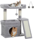 PEQULTI Small Cat Tree Tower for Indoor Cats with Large Perch, Grey
