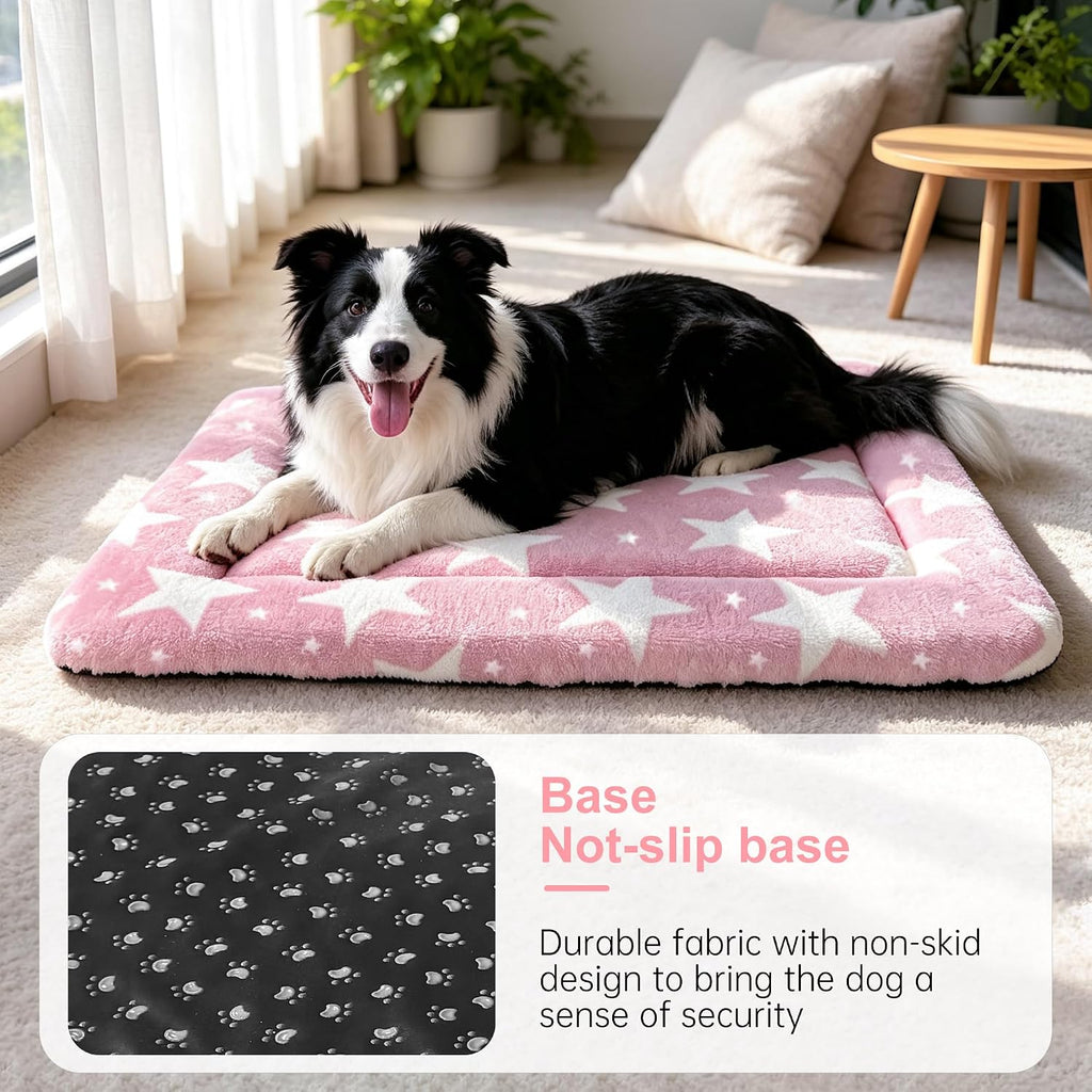 Dog Bed Mat, Reversible Crate Pad & Durable Dog Bed - Machine Washable Kennel Mat with Ultra Soft for Medium Dogs (Big&Small Stars Pink, 30" L*20" W*1.5" Th)