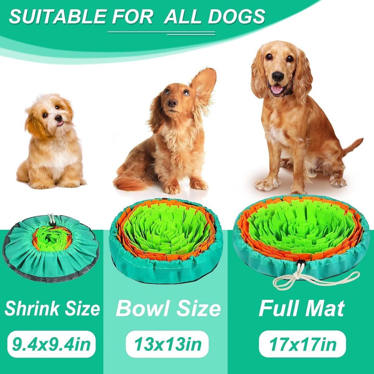 Vivifying Snuffle Mat for Dogs, Interactive Dog Enrichment Toys for Boredom and Mental Stimulation, Adjustable Puzzle Toys Sniff Mat for Slow Eating and Stress Relief (Green & Orange)