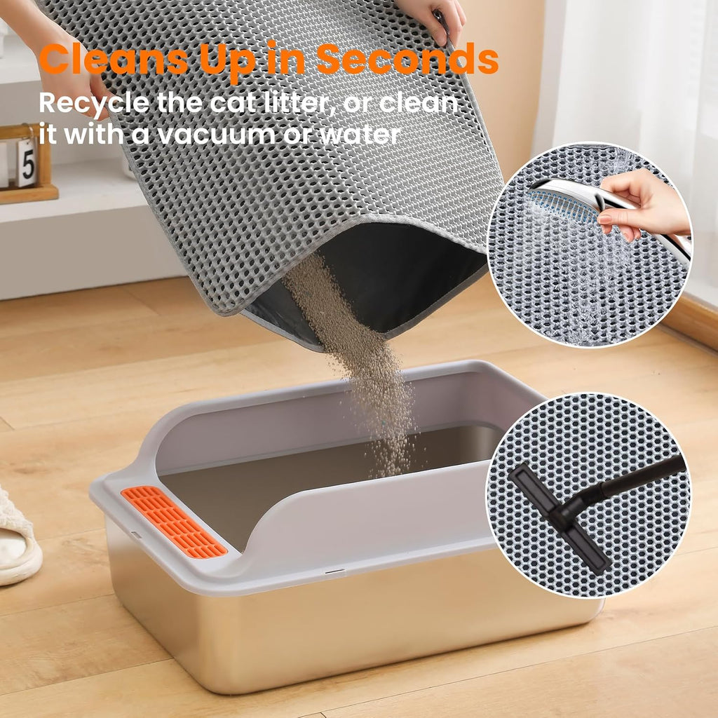 Small Cat Litter Mat, Double Layer Honeycomb Litter Box Mat | 20x14”, Reduces Litter Tracking, Waterproof, Non-Slip, Soft on Paws, Scratch Resistant, Easy to Clean, Gray