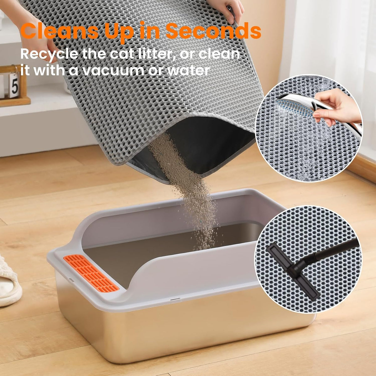 Small Cat Litter Mat, Double Layer Honeycomb Litter Box Mat | 20x14”, Reduces Litter Tracking, Waterproof, Non-Slip, Soft on Paws, Scratch Resistant, Easy to Clean, Gray