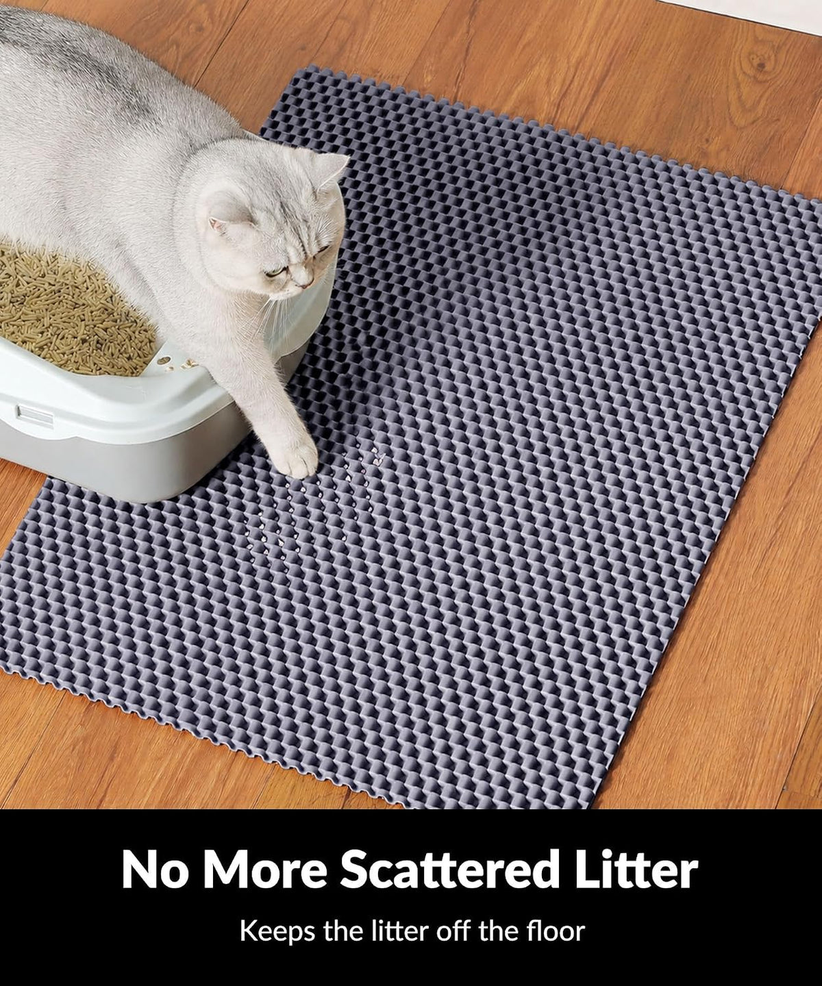 Cooyes Cat Litter Mat - Cut to Fit Any Place, 23"x17" Litter Trapping Mat | for Litter Box, Easy to Clean, Waterproof & Non-Slip Kitty Pad, Scatter Control to Protect The Floor (Grey)
