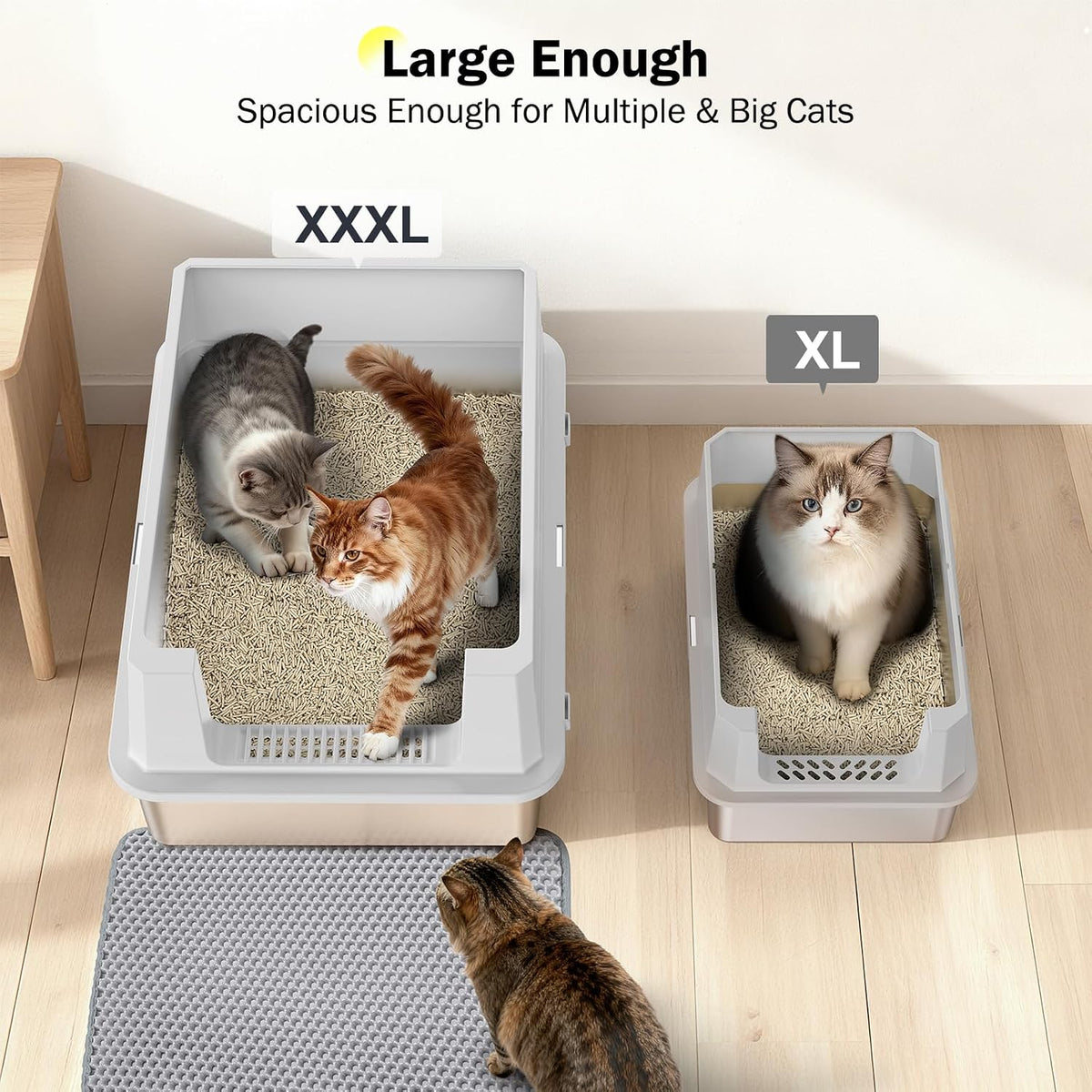 Stainless Steel Litter Box Extra Large for Big Cats Multi-Cats, Jumbo Extra Large Metal Cat Litter Box with High Sided Lid, Anti-Urine Leakage, Non-Stick,Include Litter Scoop